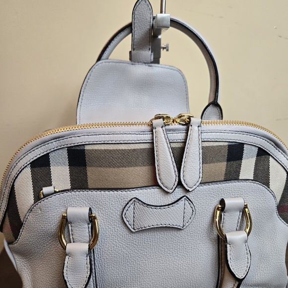 Burberry MILVERTON bag satchel check plaid gray leather NO STRAP - Picture 9 of 13